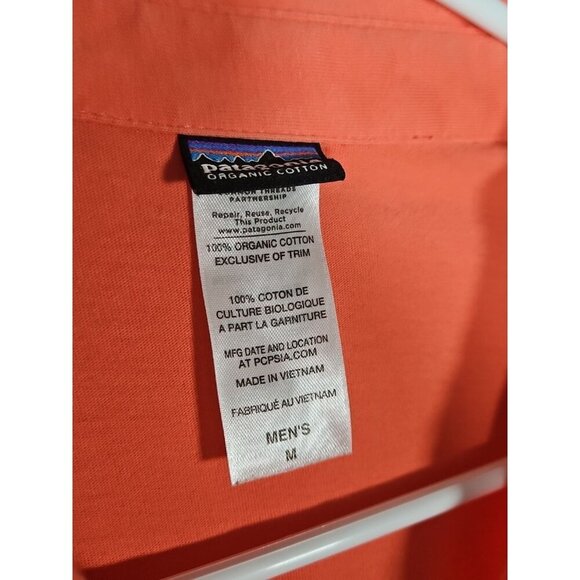 Patagonia Trout X Fitz Roy Polo Shirt Knit Top Coral Jersey Knit Men Medium Logo - Picture 4 of 6